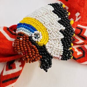 Vintage 1970’s Beaded Folk Art Native American Chief Head Pin Brooch